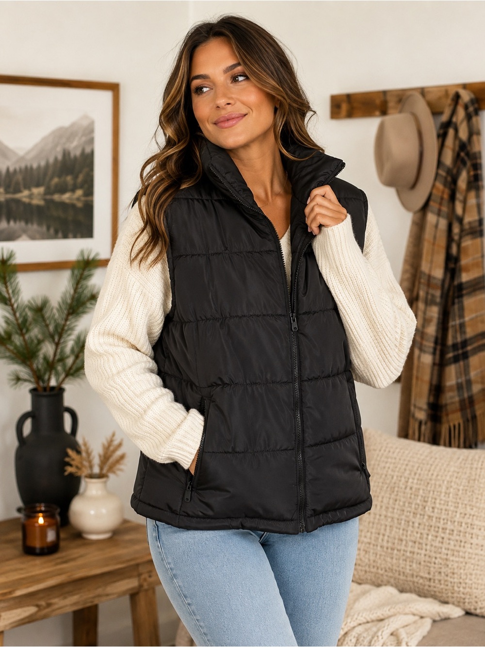 JouJou Black Quilted Puffer Vest - Women Jackets & Coats zip up XL layer winter